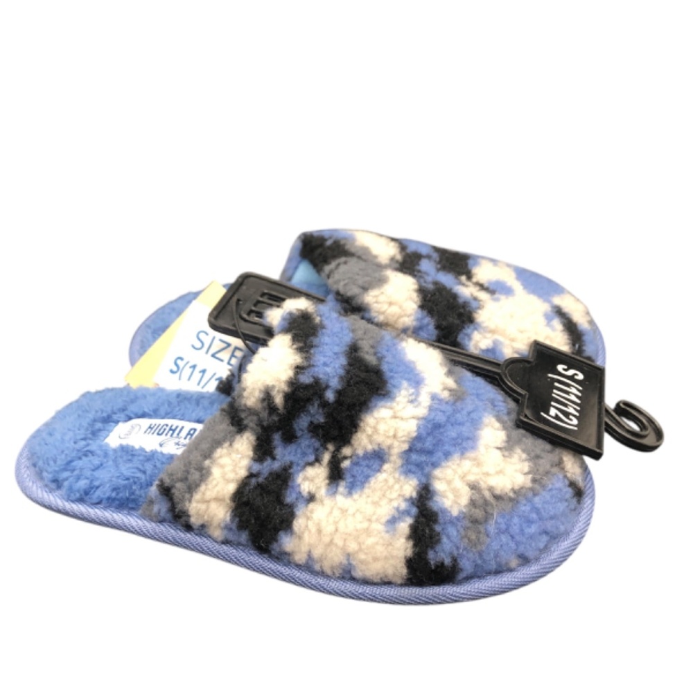 Toddler Kids Faux Fur Blue Camo Slippers Size Small 11/12